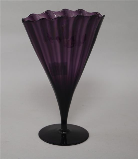 An amethyst glass handkerchief vase height 20cm